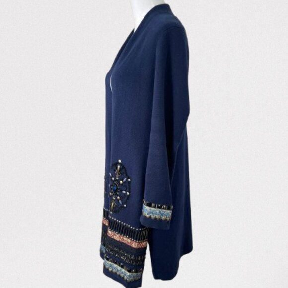 Chico’s Embellished Elektra Open Front Cardigan Size M Navy Blue - Picture 6 of 10